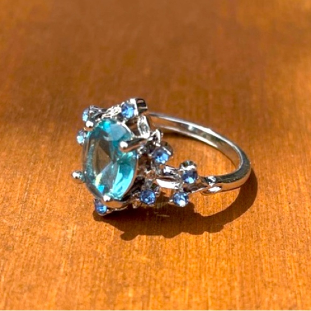 Elegant Blue Gemstone Silver Ring Size 5/6